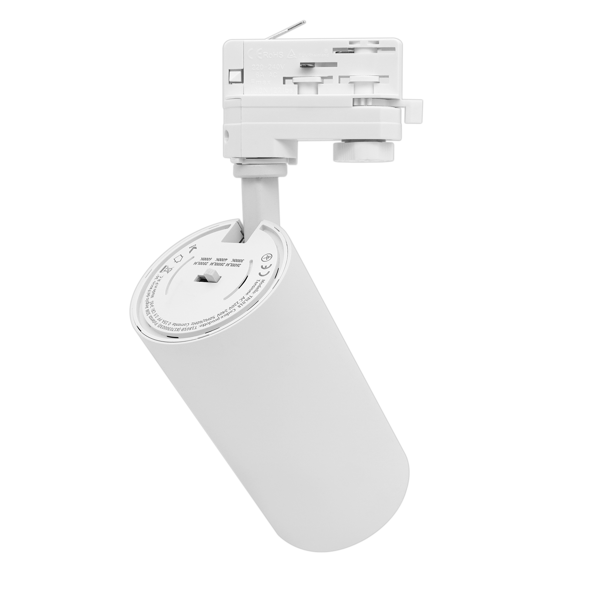 Projecteur sur rail triphasé 30 W CCT 3000K / 4000K / 6000K | angle de faisceau 36° blanc